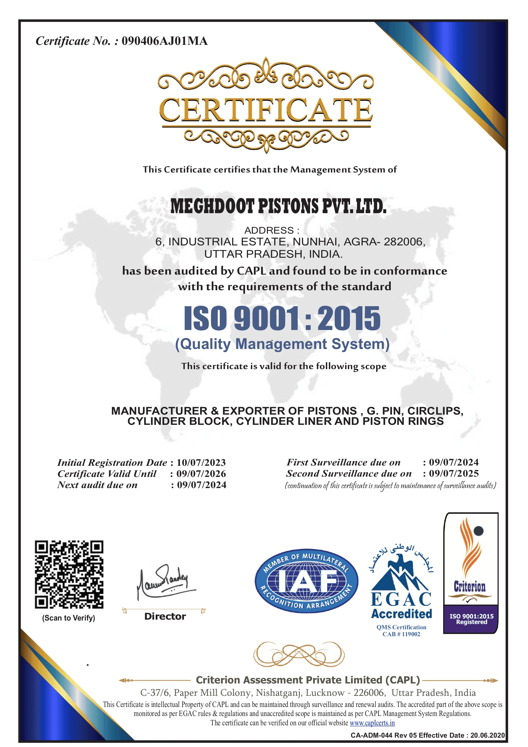 Meghdoot Pistons Quality Management System